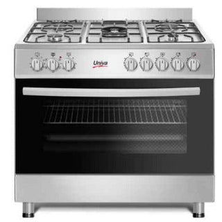Univa 5 burner Gas stove with electric oven, FFD Cast Iron grids, Auto ignition 900mm