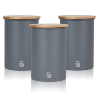 SWAN - Nordic Slate Grey Canister 3PC Set With Bamboo Lids SKWA17513GRYN
