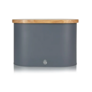SWAN - Nordic Slate Grey Oval bread bin with Bamboo Cutting Board Lid SKWA17512GRYN