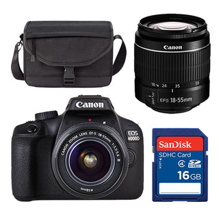 Canon EOS 4000D DSLR Camera + 18-55mm f/3.5-5.6 III Lens + 16GB SD Card + Shoulder Bag