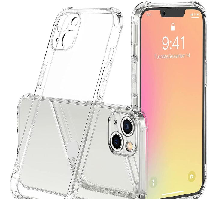 World Choice Clear Pouch Gel Case & 9D Tempered Glass for Apple iPhone 13