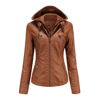 Bazics Detachable Hooded Faux Leather Biker Style Jacket