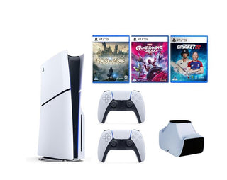 PLAYSTATION 5 SLIM + PS5 DUALSENSE WHITE + NAC: DS5 TWIN-CHARGER + CRICKET 22 + HOGWARTS LEGACY + MARVEL'S GUARDIANS OF THE GALAXY