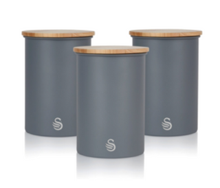 SWAN - Nordic Slate Grey Canister 3PC Set With Bamboo Lids SKWA17513GRYN