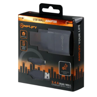 Amplify Dual USB Wall Charger with Micro Cable - Black AMP-8039-BK