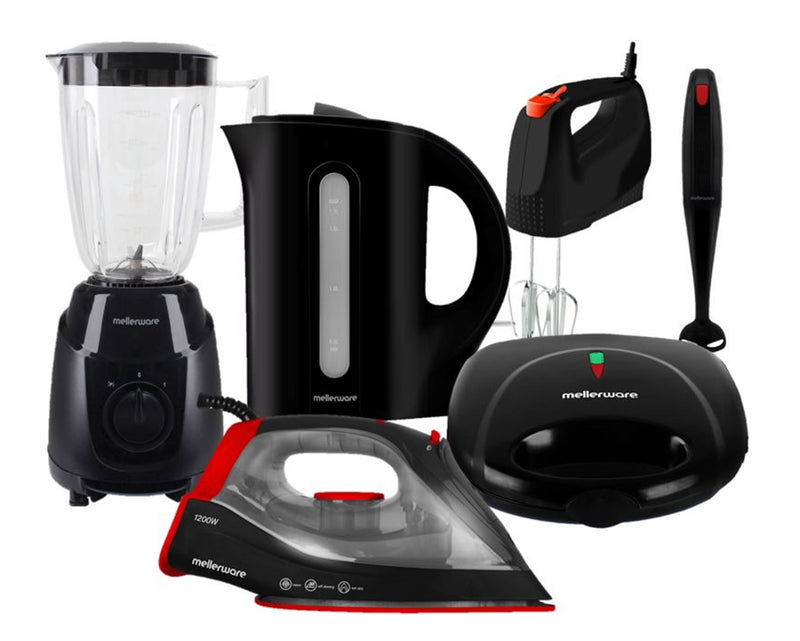 Pack 6 Piece Kettle+Sandwich Maker+ Sticker Blender+Jug Blender+Hand Mixer+Steam Iron