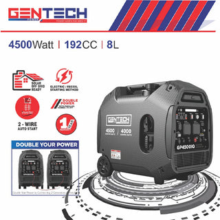 Gentech Power 4500 Watt Digital Pure Sine Wave Petrol Inverter Generator - Black   GP4500IQ