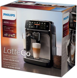 Philips 4300 Series, 8 bev, latte go, 2 user  profiles, black & silver EP4346/70