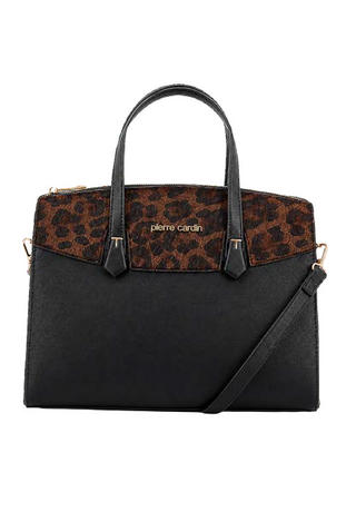 Pierre Cardin  Cherie Leopard Structured Satchel  Black Leopard