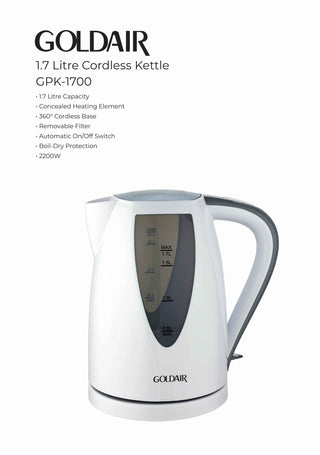 Goldair 1.7L 360° Plastic Kettle White - GPK-1700