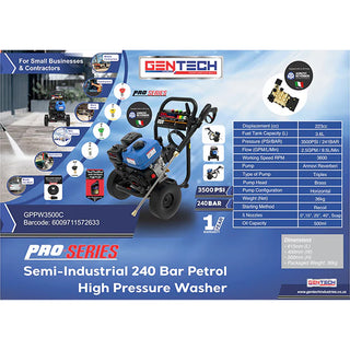 Gentech 303 BAR / 4400 PSI Industrial Petrol Pressure Washer GPPW4400   - Blue