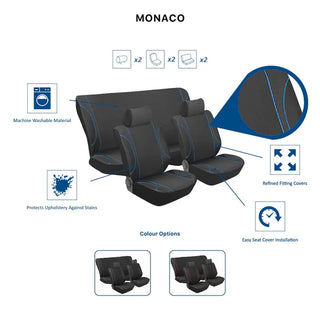 MONACO 6PC CAR SEAT COVER SET (various colours) STINGRAY  SKU: SKU:ZSMONACDIAB06BKBL