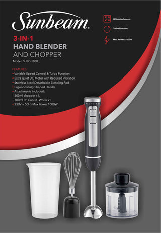 Sunbeam SHBC-1000 400 W Chopper, Hand Blender