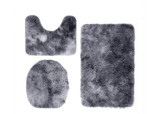 3 Piece Toilet Seat & Bathroom Mats Set - Grey, Black