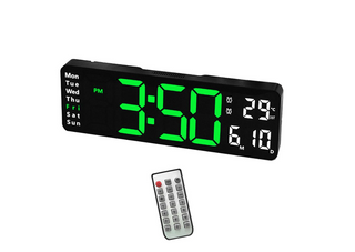 13 Inch Electronic Wall Clock Remote Control Temp Date Digital LED Clock - Green