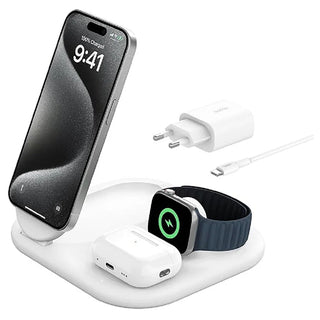 Belkin MagSafe Charger BoostCharge Inductive 3 in 1 Charging Station With Qi2 15W Foldable  -White