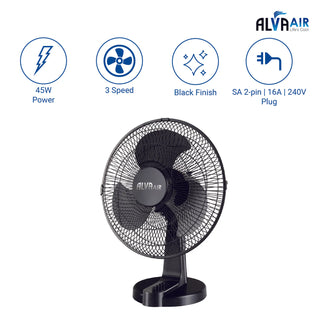 Alva Air 40cm Plastic Black Desk Fan (ACS209B)