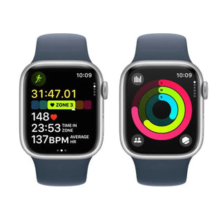 Apple Watch Series 9 GPS 41mm Silver Aluminium Case with Storm Blue Sport Band - M/L