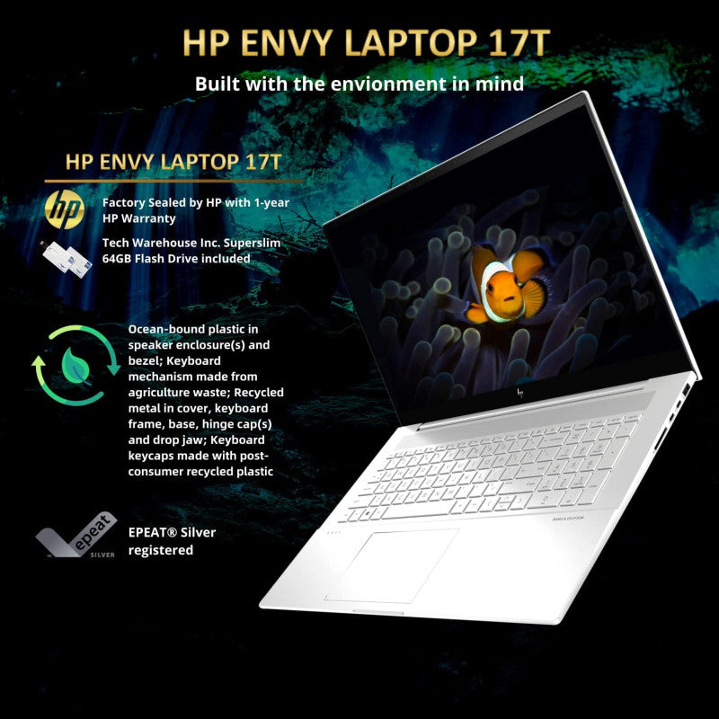 HP Envy 17T i7-1260P 16GB RAM 512 GB NVMe SSD 17.3" FHD Touch Win 11 PRO Silver