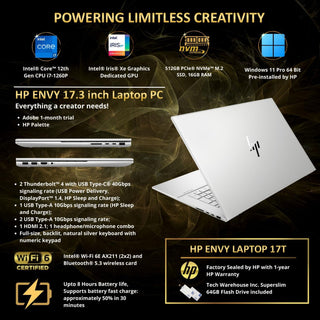 HP Envy 17T i7-1260P 16GB RAM 512 GB NVMe SSD 17.3" FHD Touch Win 11 PRO Silver