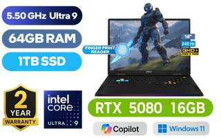 MSI Raider 18 HX AI A2XWIG Intel® Core® Ultra 9-285HX up to 5.50GHz Processor, 76MB Cache, 24x Cores, 24x Threads / 64GB DDR5 RAM / 1TB