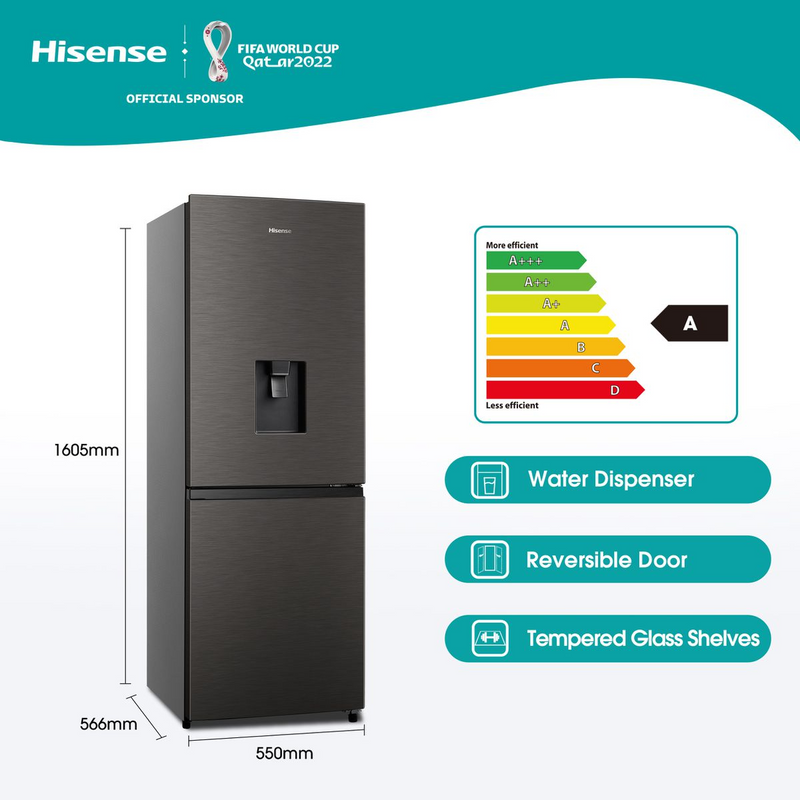 Bottom Freezer Refrigerators With Water Dispenser Hisense 222L Bottom Freezer Fridge with Water Dispenser -Titanium Inox