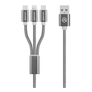 Amplify Linked Series 3 in 1 Charge cable - Gun Metal 1.2m AMP-20006-GM