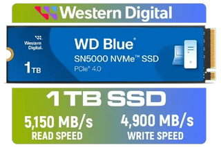 Western Digital 1TB WD Blue SN5000 NVMe Internal Solid State Drive SSD WDS100T4B0E