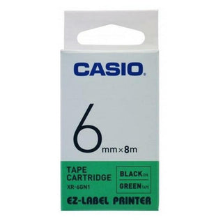 Casio 6mm Black On Green Tape XR-6GNI