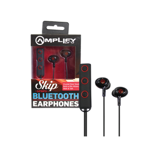 Amplify Skip Series Black and Red Bluetooth Earphones. AMP-1000-BKRD