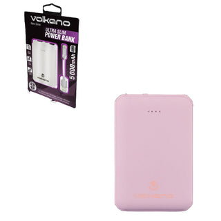 Volkano Ultra Slim 5000 MAH Powerbank with built in overcharge protection Pink