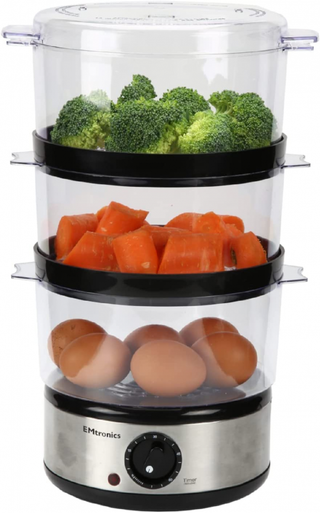 3 Tier Steel Healthy Cooking Food Vegetable Steamer 6 Litre Timer