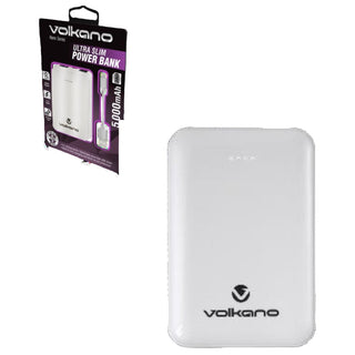 Volkano Ultra Slim 5000 MAH Powerbank with built in overcharge protection White