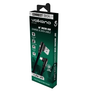 Volkano Slim Series Flat PVC Micro 90° USB Cable 1.2m - Black VK-20083-BK