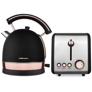 Mellerware Pack 2 Piece Set Stainless Steel Black Kettle And Toaster "Rose Gold"
