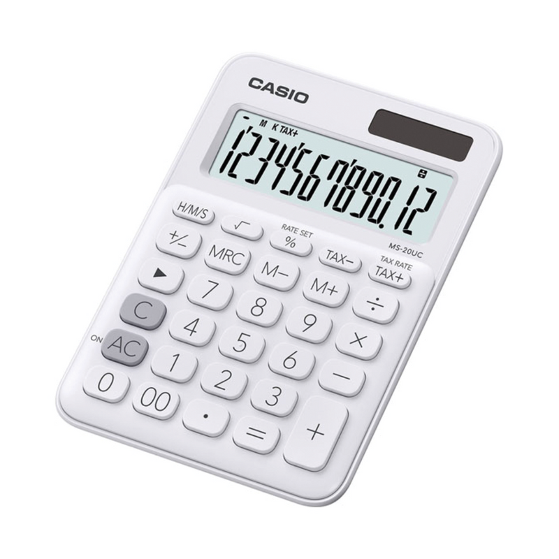 Casio mini desk type 12 digits calculator, White MS-20UC-WE-S-EC