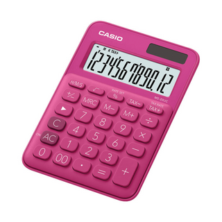 Casio mini desk type 12 digits calculator, Red MS-20UC-RD-W-DC