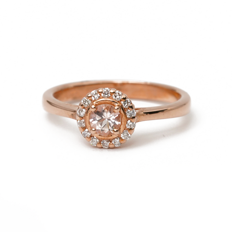 9K Rose Gold Pink Morganite 0.30ct Diamond Ring