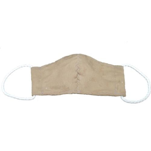 A dark brown adults 3-layer fabric mask. It has 2 elastic ear loops.