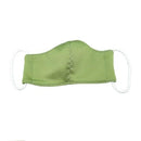 An olive green adults 3-layer fabric mask. It has 2 elastic ear loops.