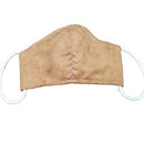 A brown suede adults 3-layer fabric mask. It has 2 elastic ear loops.
