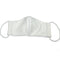 A white with blue stitching adults 3-layer fabric mask. It has 2 elastic ear loops.
