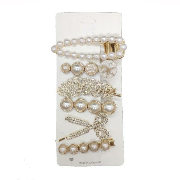 Assorted Bling Hairclips - White & Gold