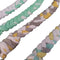 Close up image of assorted braided pacifier clips in grey, white and green colours.