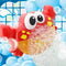Red bubble crab bath toy. Blowing bubbles.