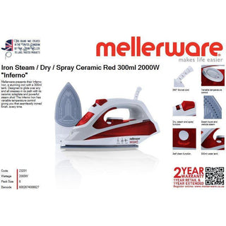 Mellerware 2000W Inferno Ceramic Steam Iron 23201