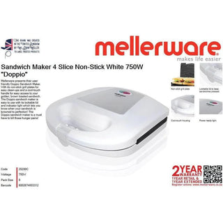 Mellerware Sandwich Maker 2 Slice Non-Stick  White 750W "Doppio