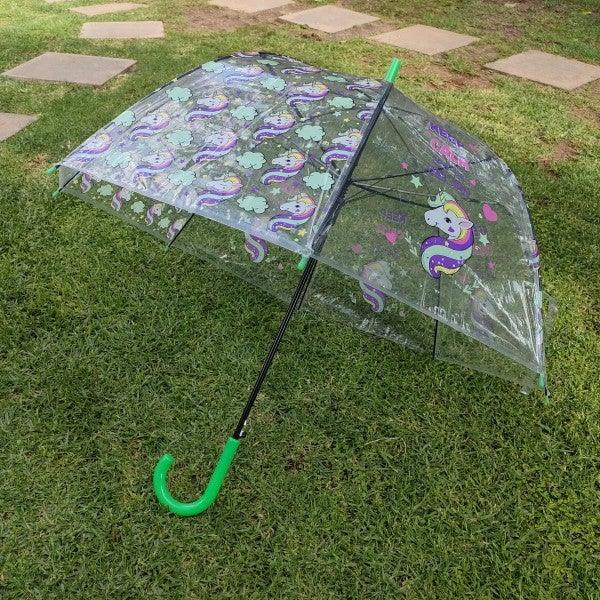 Clear Unicorn Umbrella in green
