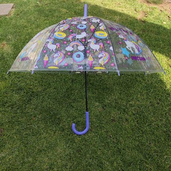 Clear Unicorn Umbrella with lilac handle