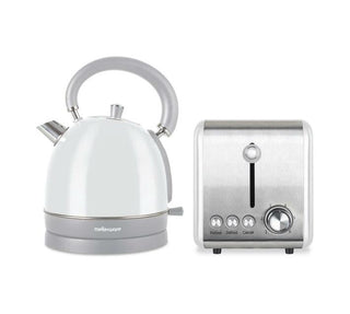 Mellerware Pack 2 Piece Set  Stainless Steel White Kettle And Toaster Chiffon
